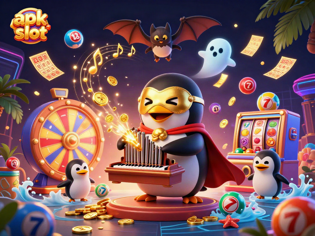Engage with apk slot action in this vibrant, dynamic 3D casino illustration showcasing thrilling gameplay.